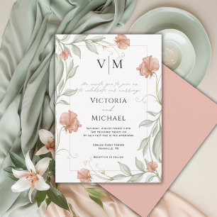 Invitación Boda floral elegante de melocotón con vegetación h