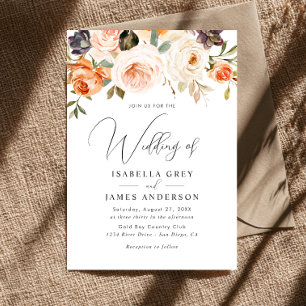 Invitación Boda floral elegante de melocotón y naranja con fo
