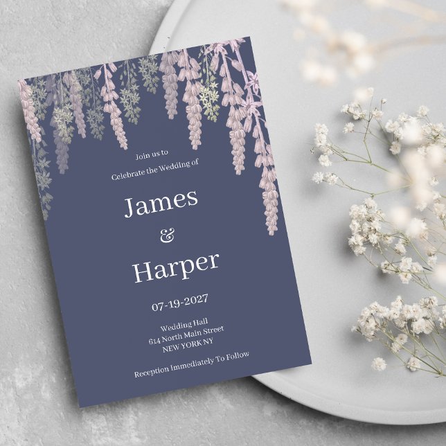 Invitación Boda floral elegante de menta rosa lavanda oscura (Dark lavender pink mint elegant floral Wedding )