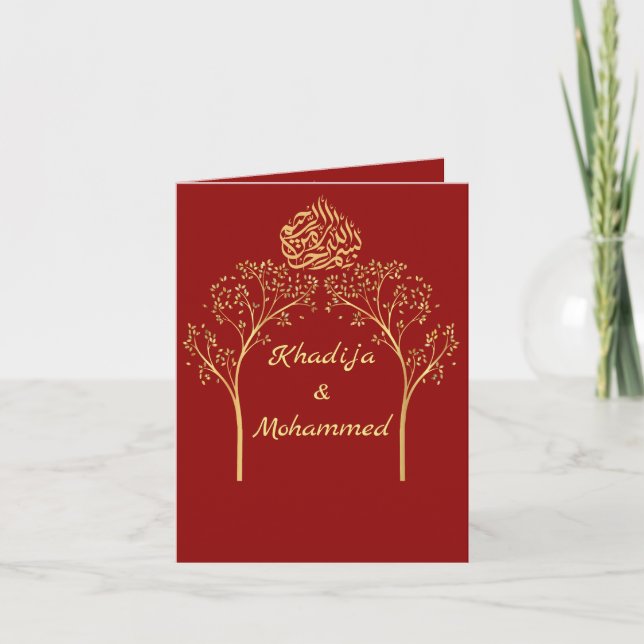 Invitación Boda floral elegante de musulmanes rojos (Anverso)