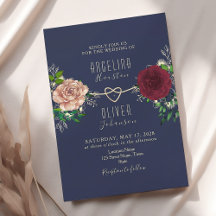 Boda floral elegante de navy y burgundy
