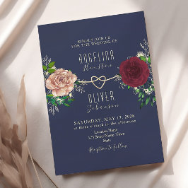 Invitación Boda floral elegante de navy y burgundy