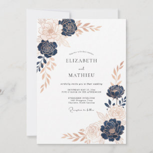 Invitación Boda floral elegante de oro rosa naval