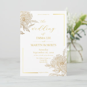 Invitación Boda floral elegante de oro y blanco divino