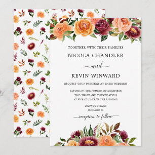 Invitación Boda floral elegante de otoño