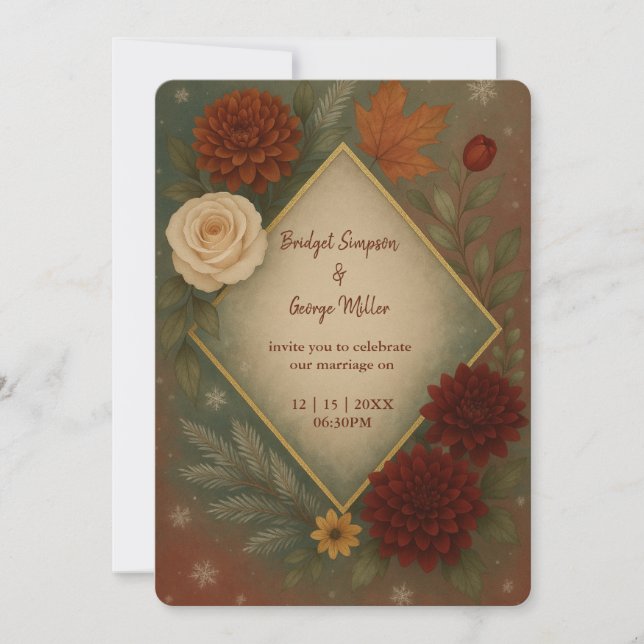 Invitación boda floral elegante de otoño (Anverso)