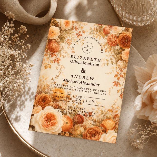 Invitación Boda floral elegante de otoño (Subido por el creador)