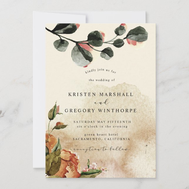 Invitación boda floral elegante de otoño (Anverso)