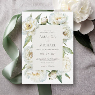 Invitación Boda floral elegante de peonía blanca y verde salv