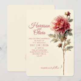Invitación Boda floral elegante de peonía de coral minimalist