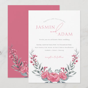 Invitación Boda floral elegante de peonía rosa