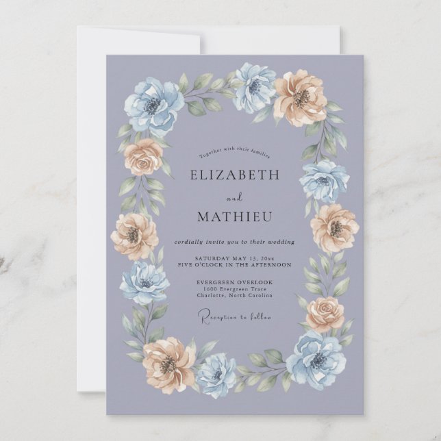 Invitación Boda floral elegante de pervinca (Anverso)