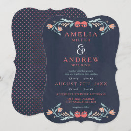 Invitación Boda Floral Elegante de pizarra azul