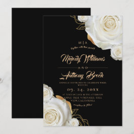 Invitación Boda floral elegante de rosa blanca y dorada