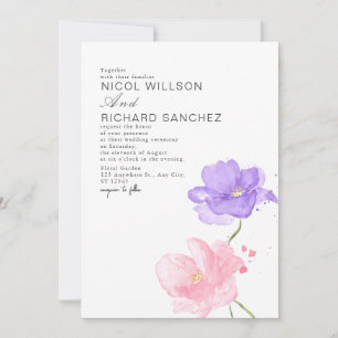 Invitación Boda floral elegante de rosa y lila