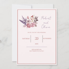 Invitación "Boda floral elegante de rosa y púrpura"
