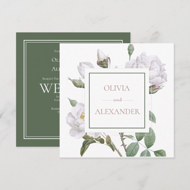 Invitación Boda floral elegante de rosas blancas (Anverso / Reverso)