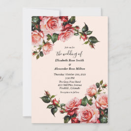 Invitación Boda floral elegante de rosas rosadas y rojas