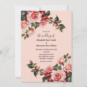 Invitación Boda floral elegante de rosas rosadas y rojas