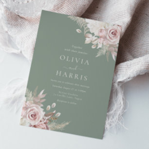 Invitación Boda floral elegante de Rubor, Sage e Ivory