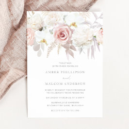 Invitación Boda floral elegante de Rubor y blanco
