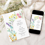 Invitación Boda floral elegante de Wildflower Meadow Arch<br><div class="desc">Invitación a la boda de Flores Silvestres con delicadas flores silvestres enmarcando el arco. El diseño de esta flor de color acuático bonito tiene flores de pradera delgadas en naranja azul lila rosa y amarillo. Perfecto para los temas primaverales y veraniegos, desde el jardín floral campestre hasta el boho orgánico....</div>