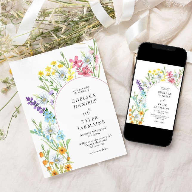 Invitación Boda floral elegante de Wildflower Meadow Arch (wildflower wedding invitations available professionally printed or instant digital download or both!)