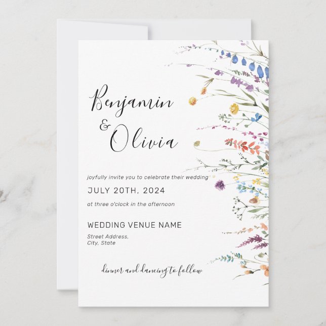 Invitación Boda Floral Elegante del Boho Flor Silvestre (Anverso)