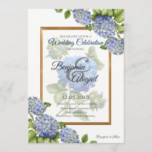 Invitación Boda floral elegante del Hydrangea del oro azul
