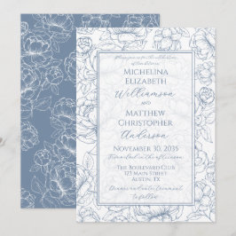 Invitación Boda floral elegante dibujada a mano azul pervinca