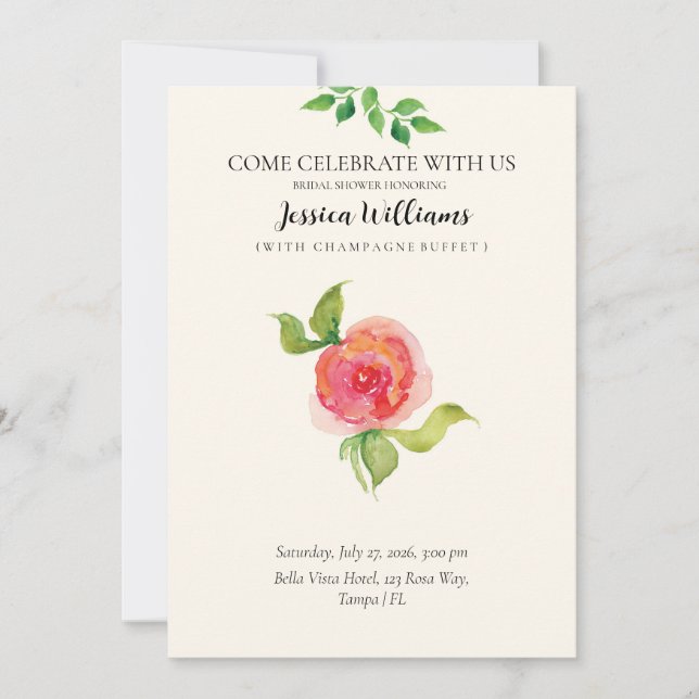 Invitación Boda floral elegante ducha de novia (Anverso)