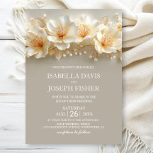 Boda floral elegante en blanco y oro