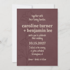 Invitación Boda floral elegante en color burdeos