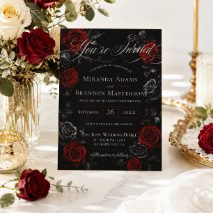 Invitación Boda floral elegante en negro y rojo