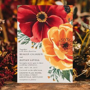 Invitación Boda floral elegante en rojo y amarillo intenso