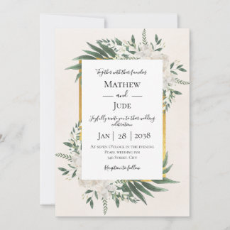 Invitación Boda floral elegante en rosa claro y dorado