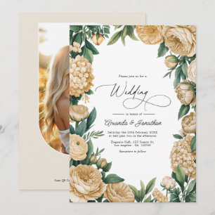 Invitación Boda floral elegante en verde salvia y arenisca