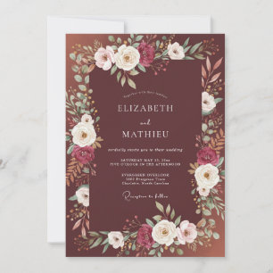 Invitación Boda floral elegante granate