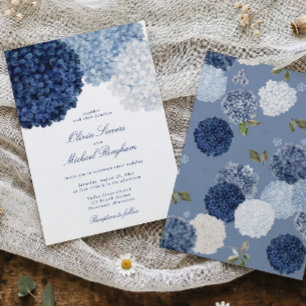 Invitación Boda Floral Elegante Hortensia Azul Vintage