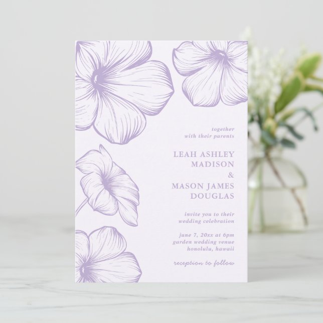Invitación Boda Floral Elegante Leah Lilac (Anverso de pie)
