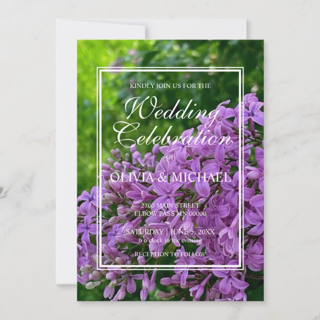 Invitación Boda floral elegante lilacs lavanda púrpura (Anverso)