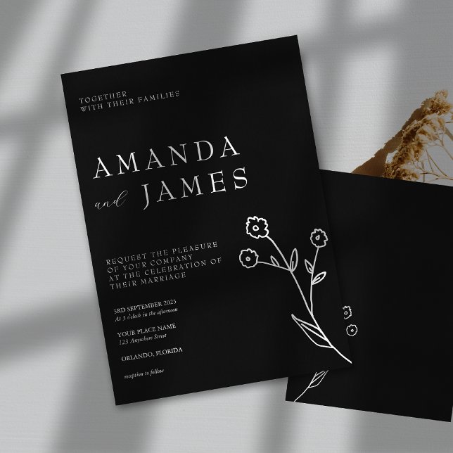 Invitación Boda floral elegante Minimalista negro (Subido por el creador)