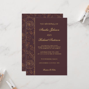Invitación Boda floral elegante moderna de chocolate dorado