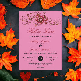 Invitación Boda floral elegante ornada de otoño rosa