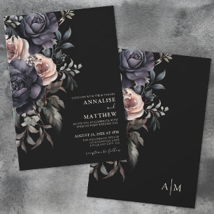 Invitación Boda floral elegante oscura