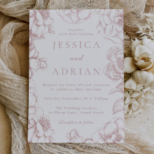 Invitación Boda Floral Elegante Peonía Rosada