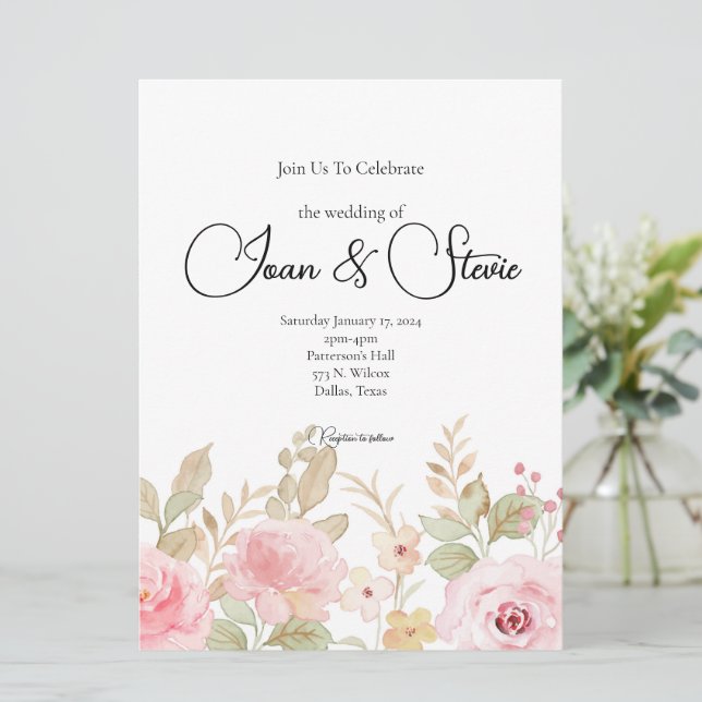 Invitación Boda floral elegante personalizada  (Anverso de pie)