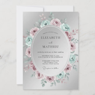 Invitación Boda floral elegante plateada