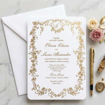 Boda floral elegante real en blanco y oro