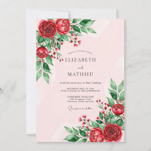 Invitación Boda floral elegante roja